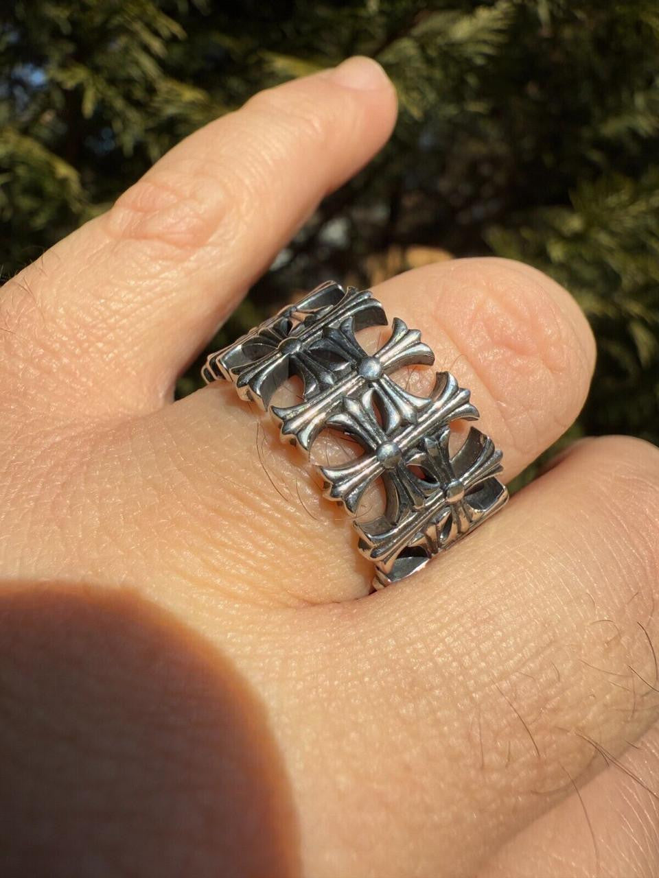Hearts Chrome Cross Ring - 925 Silver Oxidized - Plain