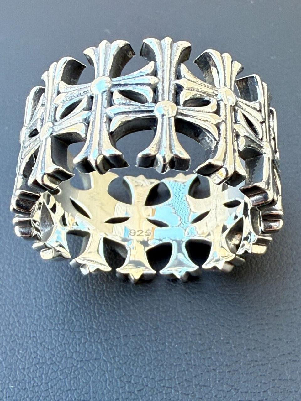 Hearts Chrome Cross Ring - 925 Silver Oxidized - Plain