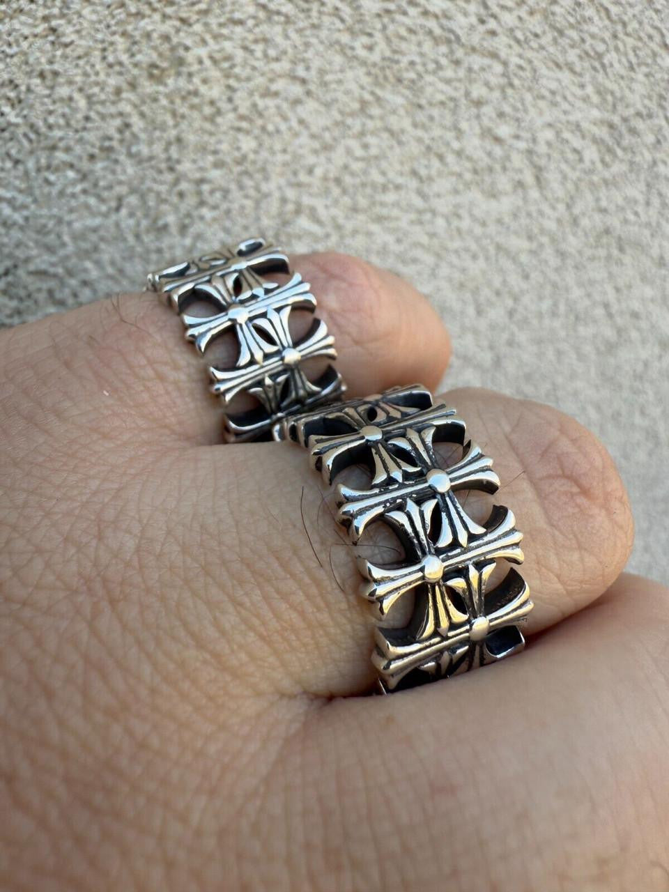 Hearts Chrome Cross Ring - 925 Silver Oxidized - Plain