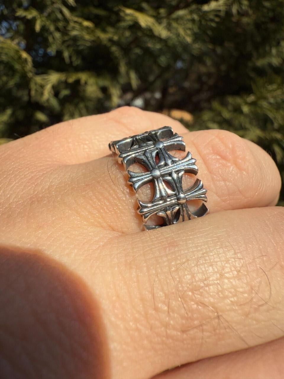 Hearts Chrome Cross Ring - 925 Silver Oxidized - Plain
