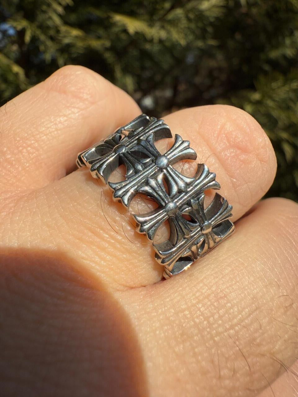 Hearts Chrome Cross Ring - 925 Silver Oxidized - Plain