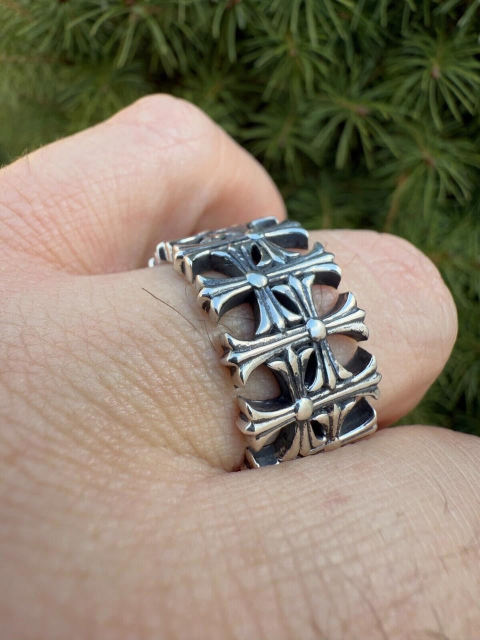 Hearts Chrome Cross Ring - 925 Silver Oxidized - Plain