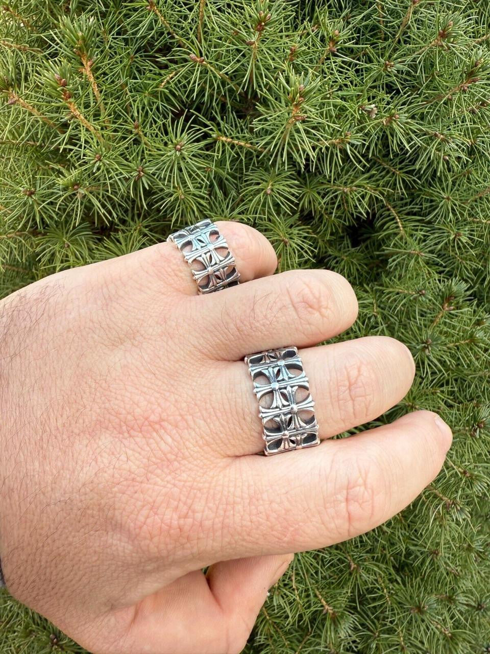 Hearts Chrome Cross Ring - 925 Silver Oxidized - Plain