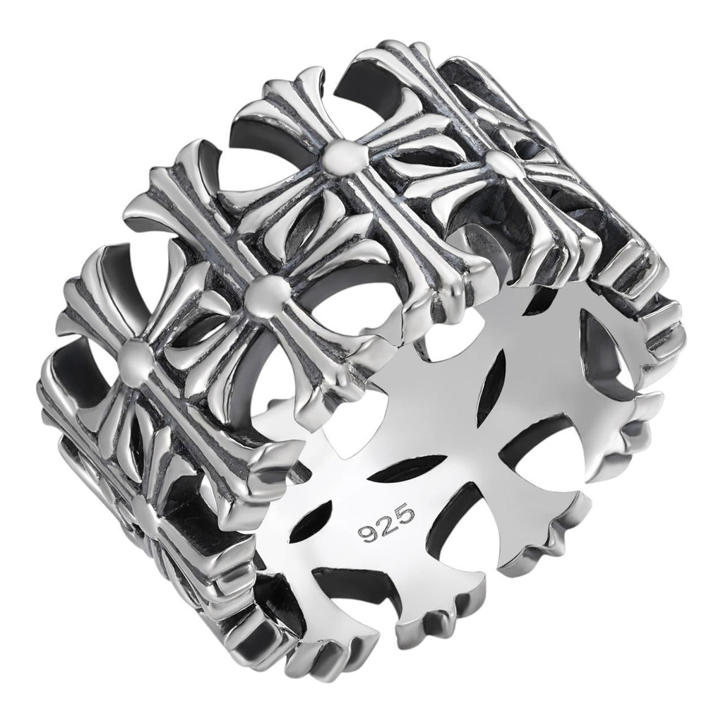 Hearts Chrome Cross Ring - 925 Silver Oxidized - Plain