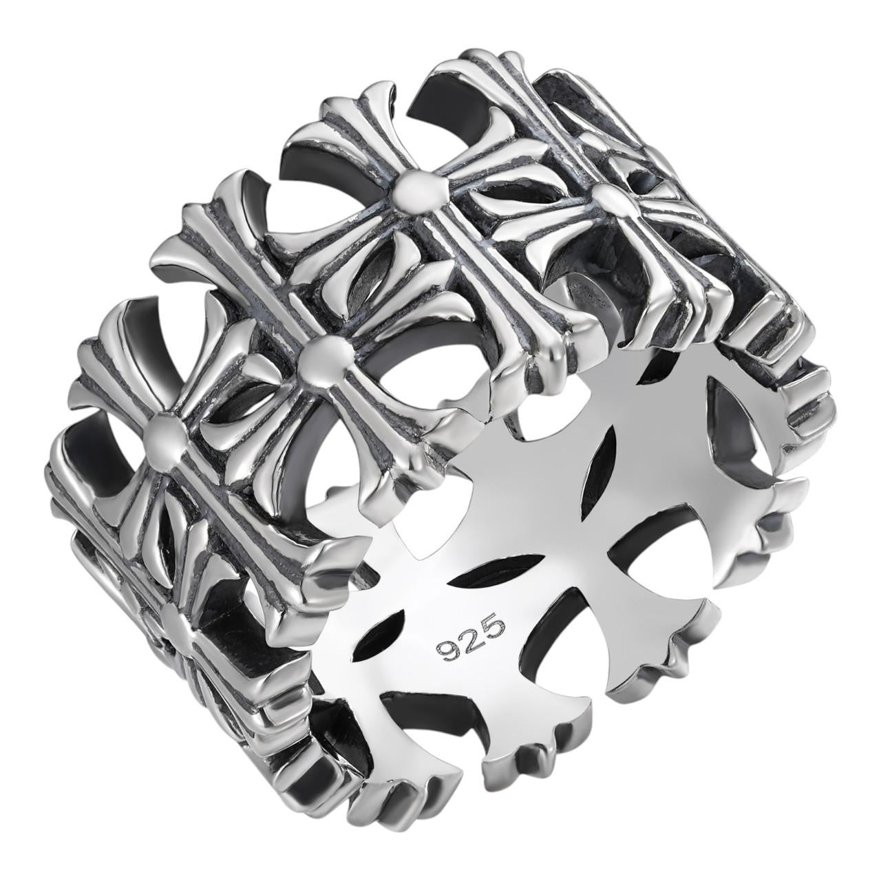 Hearts Chrome Cross Ring - 925 Silver Oxidized - Plain