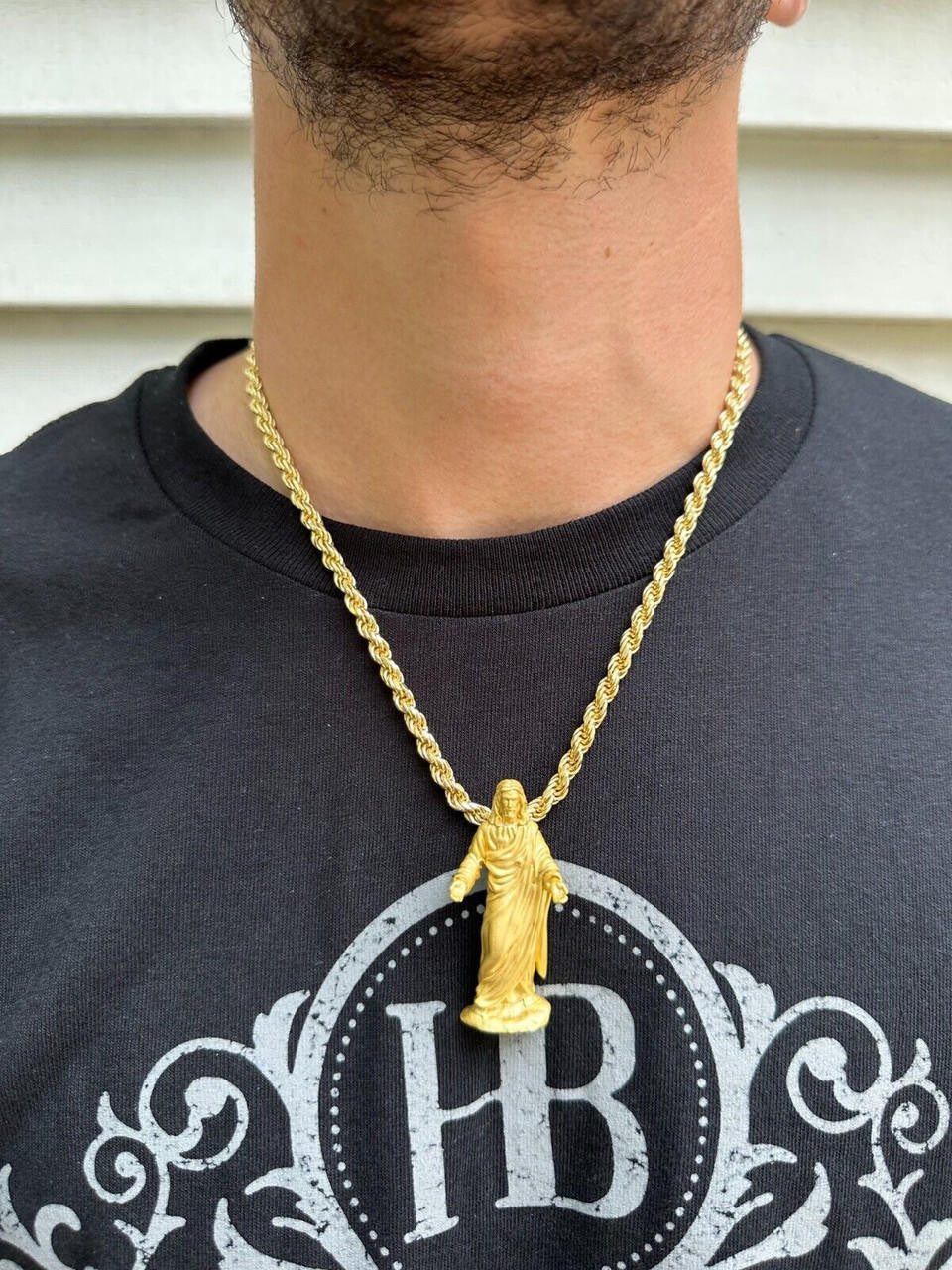 Heavy 3D Jesus Piece Real 925 Silver / 14k Yellow Rose Gold Pendant Necklace