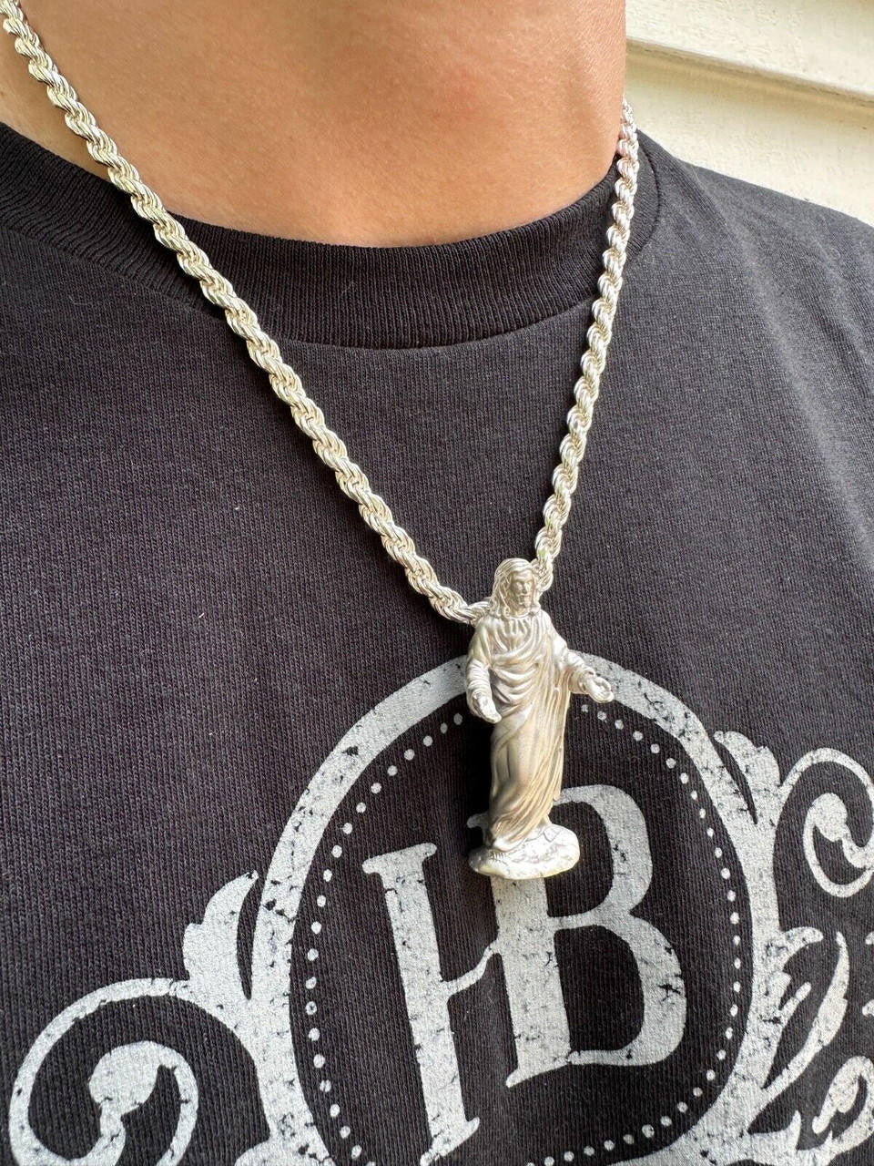 Heavy 3D Jesus Piece Real 925 Silver / 14k Yellow Rose Gold Pendant Necklace