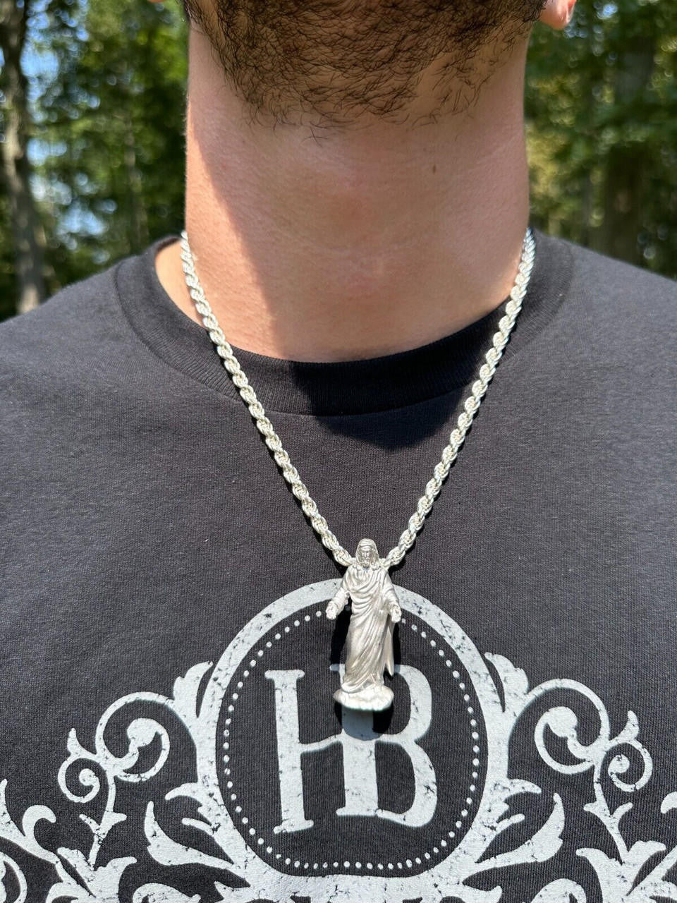 Heavy 3D Jesus Piece Real 925 Silver / 14k Yellow Rose Gold Pendant Necklace