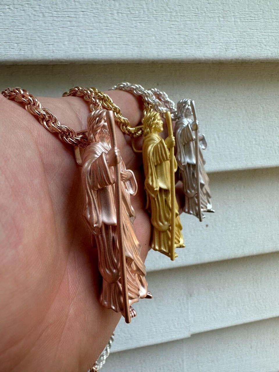 Heavy 3D San Judas Pendant - 14k Yellow/Rose Gold Vermeil Or 925 Silver - Large 2.5"