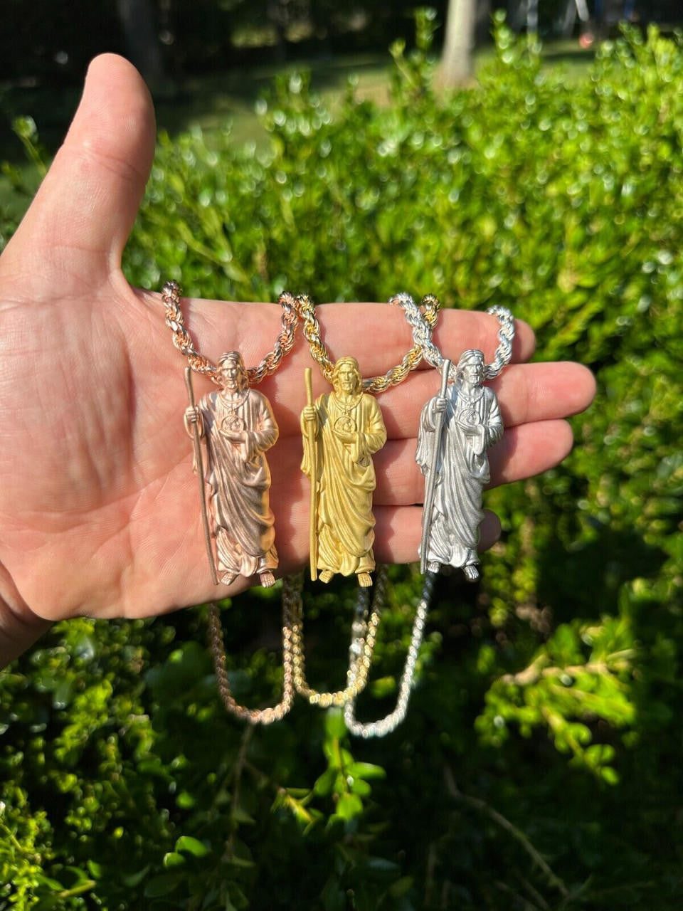 Heavy 3D San Judas Pendant - 14k Yellow/Rose Gold Vermeil Or 925 Silver - Large 2.5"