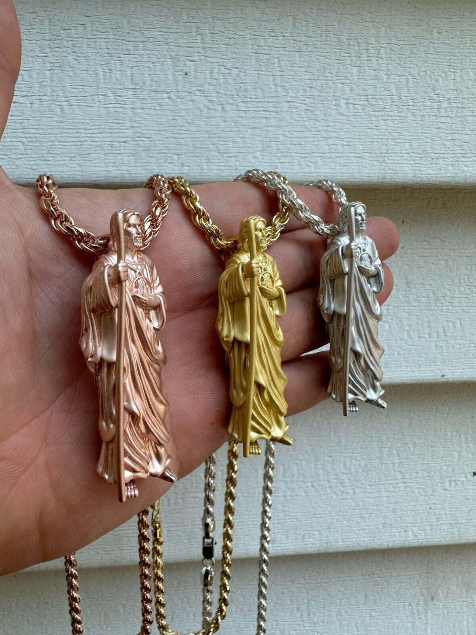 Heavy 3D San Judas Pendant - 14k Yellow/Rose Gold Vermeil Or 925 Silver - Large 2.5"