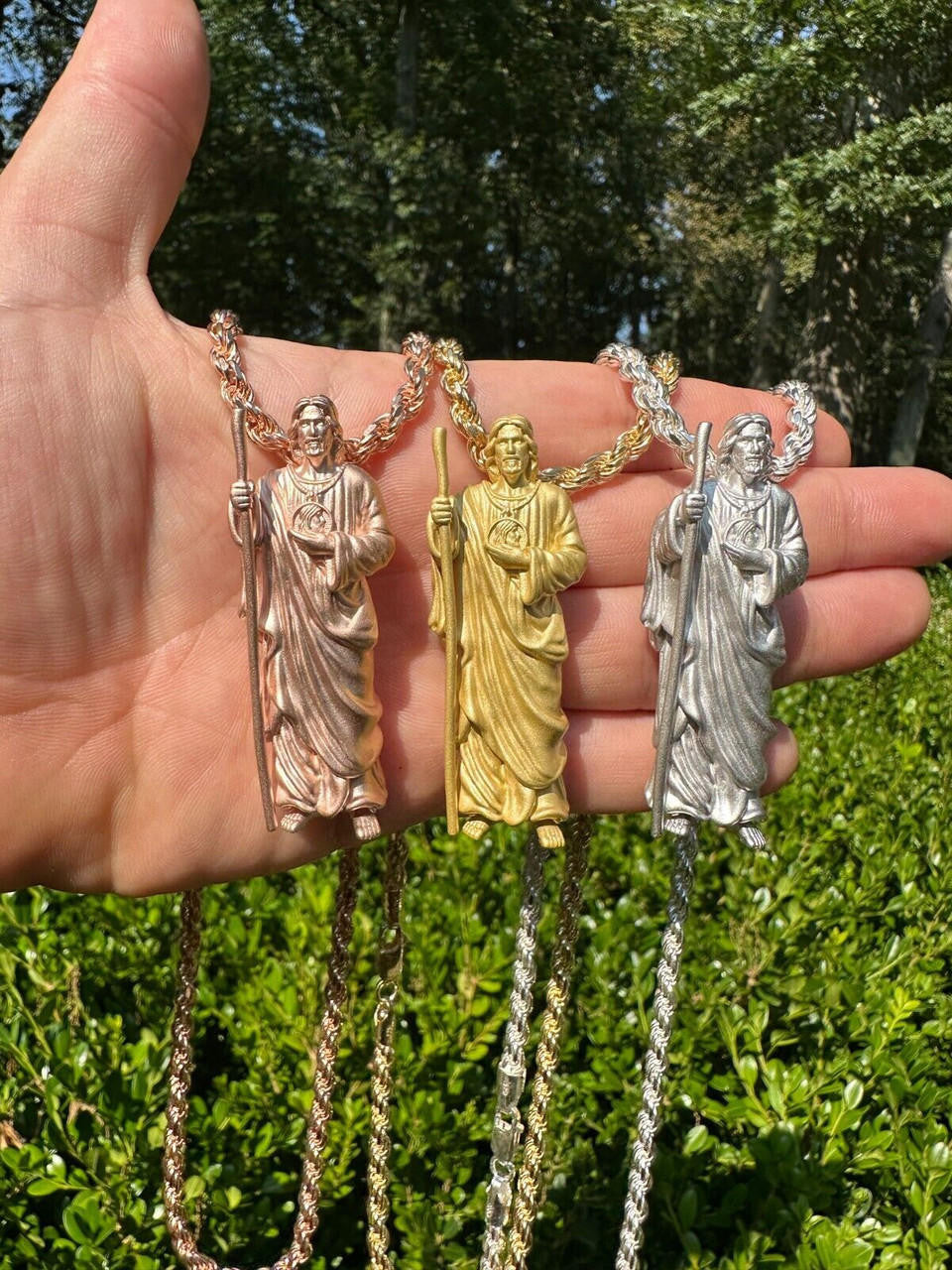 Heavy 3D San Judas Pendant - 14k Yellow/Rose Gold Vermeil Or 925 Silver - Large 2.5"