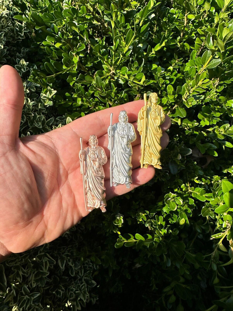 Heavy 3D San Judas Pendant - 14k Yellow/Rose Gold Vermeil Or 925 Silver - Large 2.5"