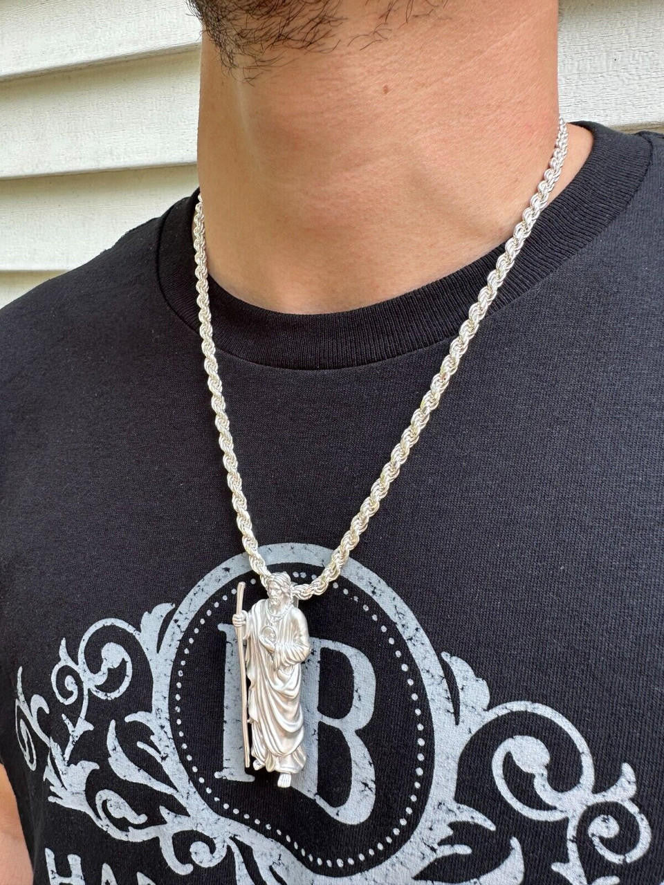Heavy 3D San Judas Pendant - 14k Yellow/Rose Gold Vermeil Or 925 Silver - Large 2.5"