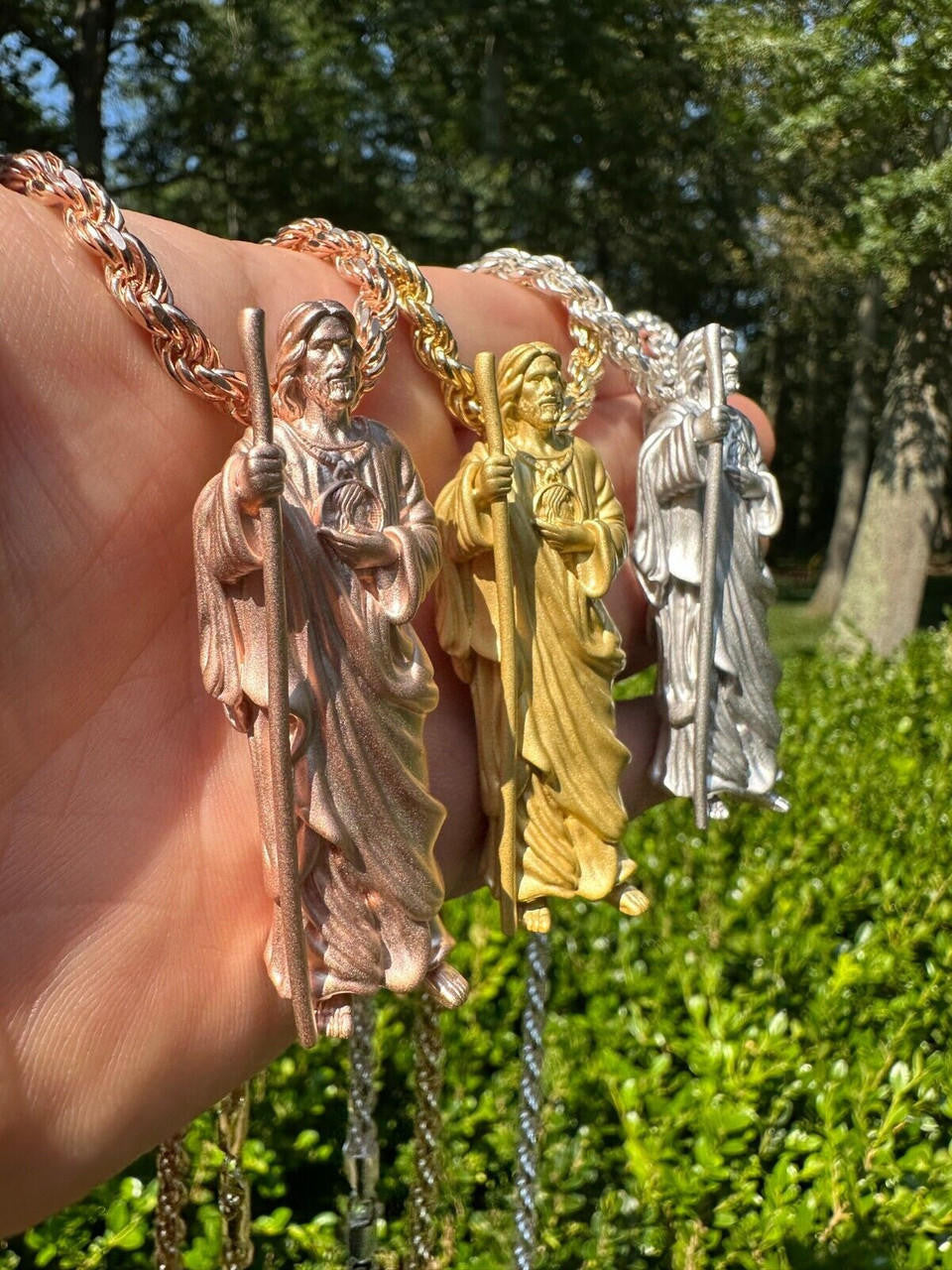 Heavy 3D San Judas Pendant - 14k Yellow/Rose Gold Vermeil Or 925 Silver - Large 2.5"