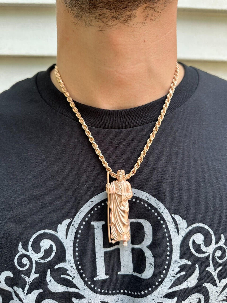 Heavy 3D San Judas Pendant - 14k Yellow/Rose Gold Vermeil Or 925 Silver - Large 2.5"