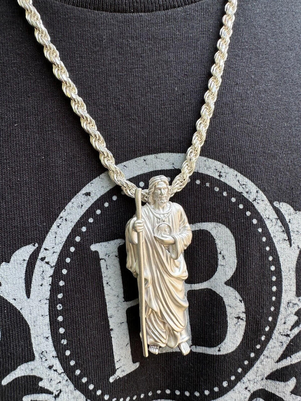 Heavy 3D San Judas Pendant - 14k Yellow/Rose Gold Vermeil Or 925 Silver - Large 2.5"