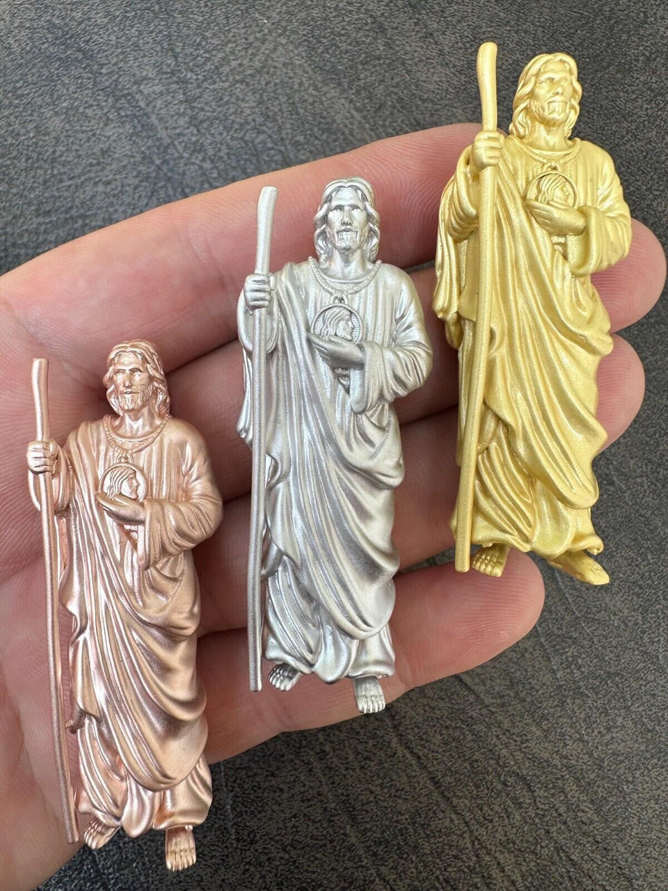 Heavy 3D San Judas Pendant - 14k Yellow/Rose Gold Vermeil Or 925 Silver - Large 2.5"