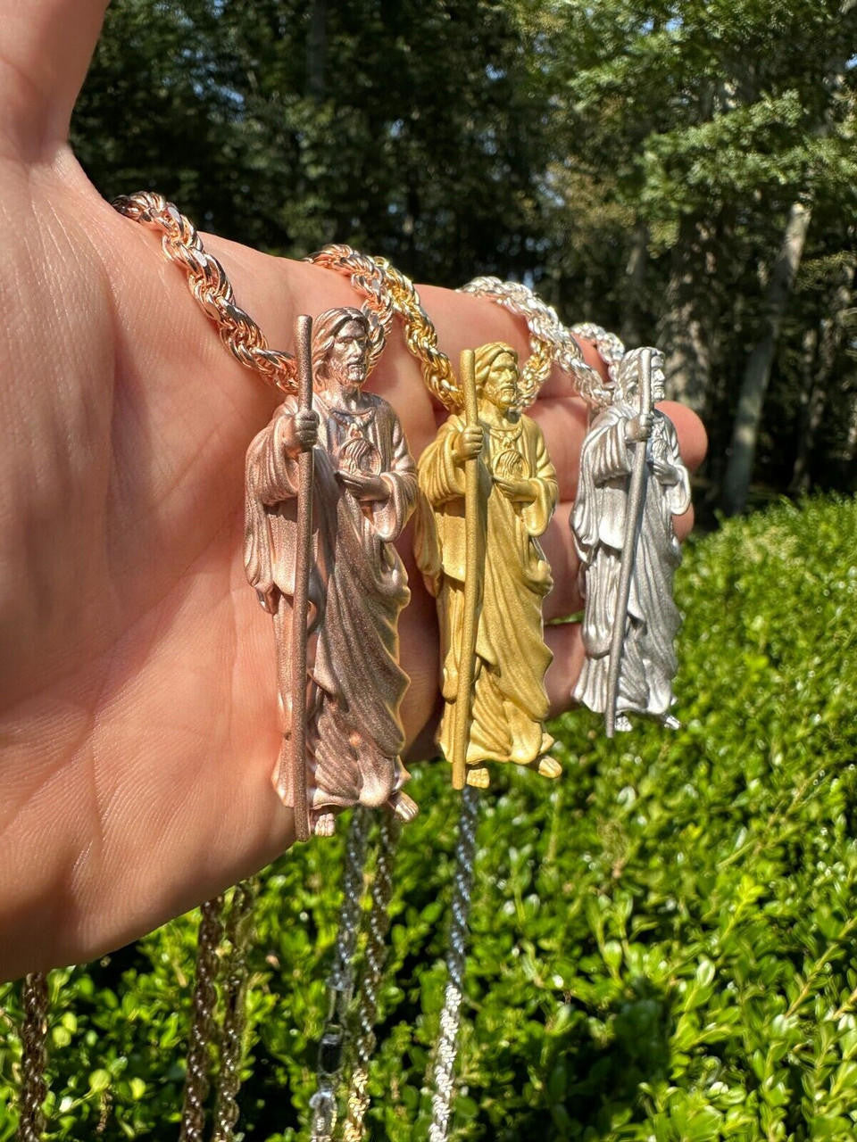 Heavy 3D San Judas Pendant - 14k Yellow/Rose Gold Vermeil Or 925 Silver - Large 2.5"