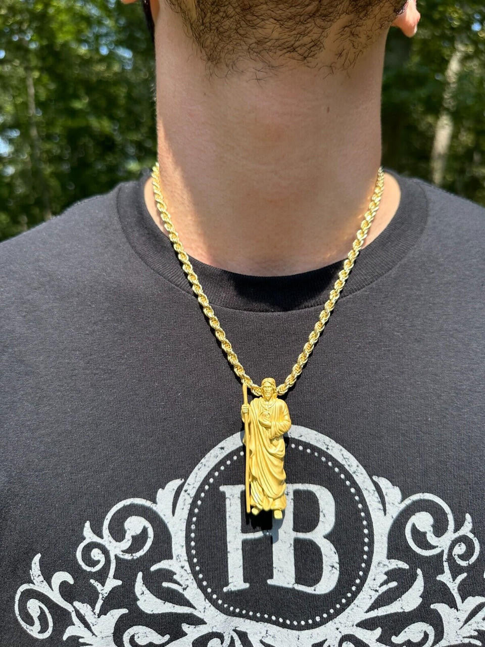 Heavy 3D San Judas Pendant - 14k Yellow/Rose Gold Vermeil Or 925 Silver - Large 2.5"