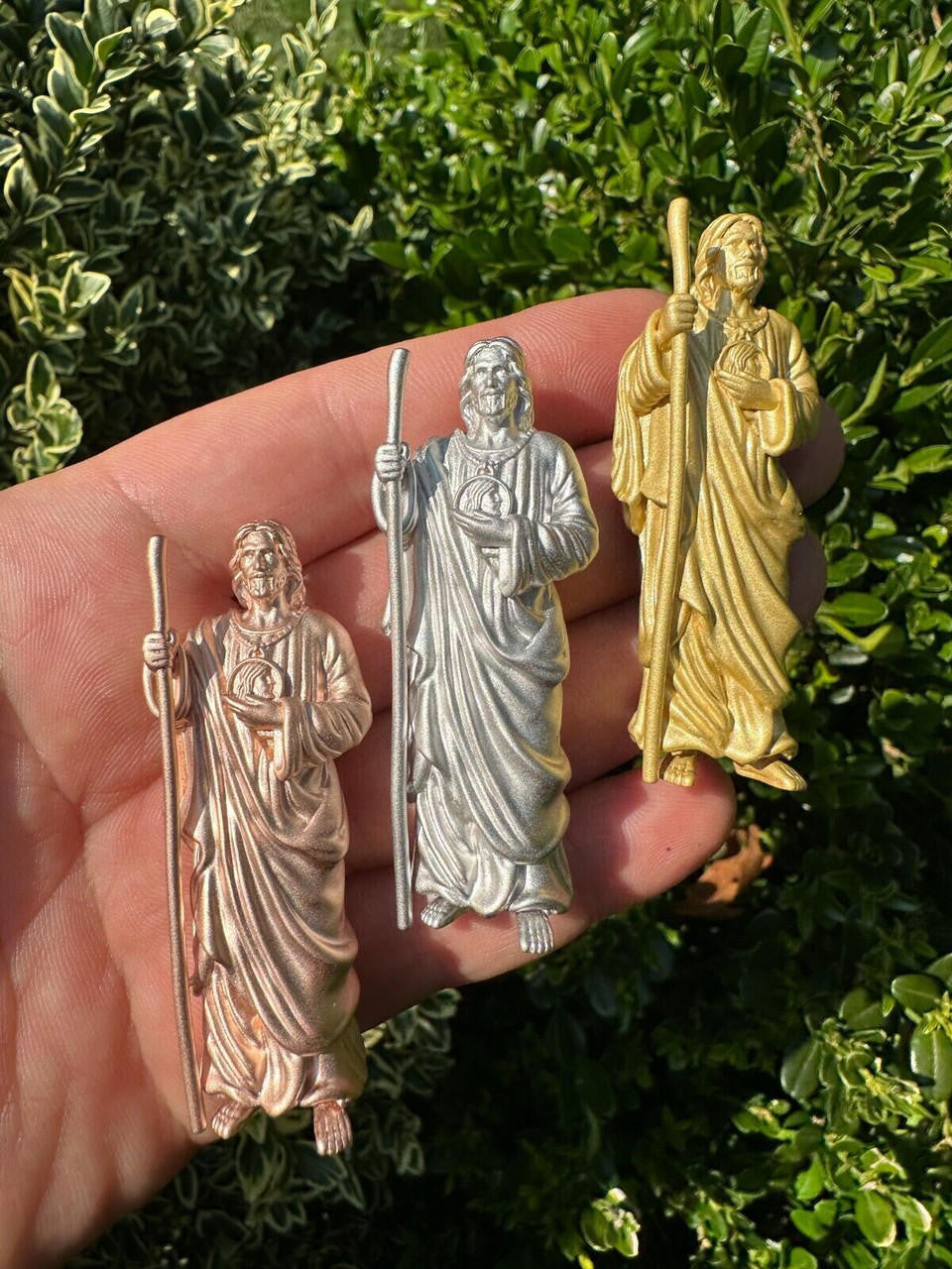Heavy 3D San Judas Pendant - 14k Yellow/Rose Gold Vermeil Or 925 Silver - Large 2.5"