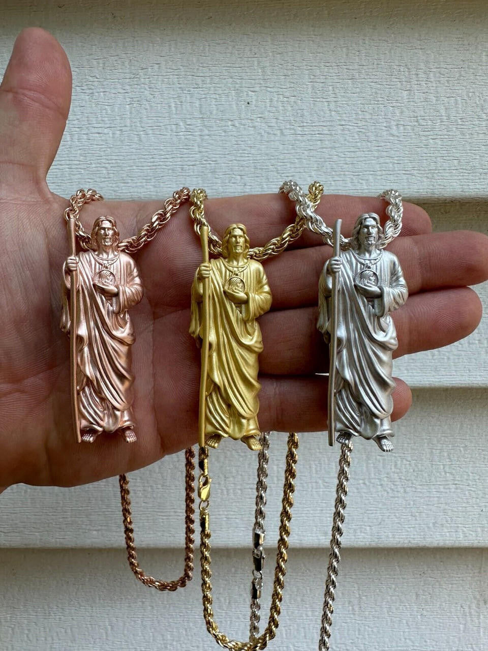 Heavy 3D San Judas Pendant - 14k Yellow/Rose Gold Vermeil Or 925 Silver - Large 2.5"