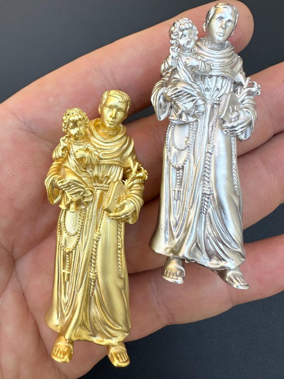 Heavy 3D St Joseph W Baby Jesus Pendant - Sandblasted Matte Finish 14k Gold Vermeil Or 925 Silver - Large 2.5"