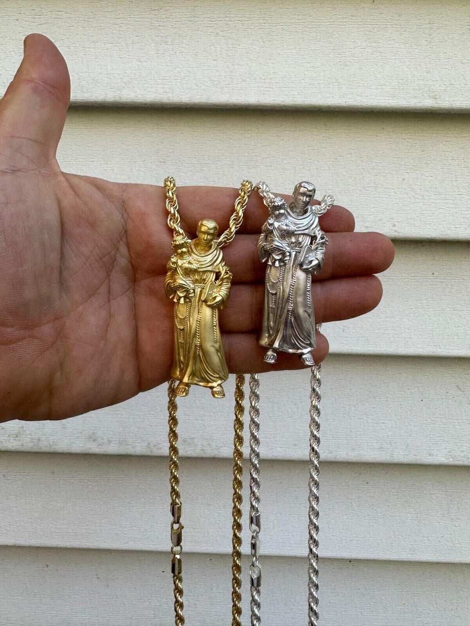 Heavy 3D St Joseph W Baby Jesus Pendant - Sandblasted Matte Finish 14k Gold Vermeil Or 925 Silver - Large 2.5"