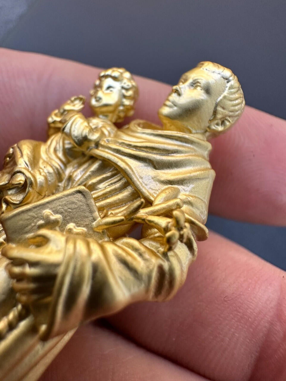 Heavy 3D St Joseph W Baby Jesus Pendant - Sandblasted Matte Finish 14k Gold Vermeil Or 925 Silver - Large 2.5"
