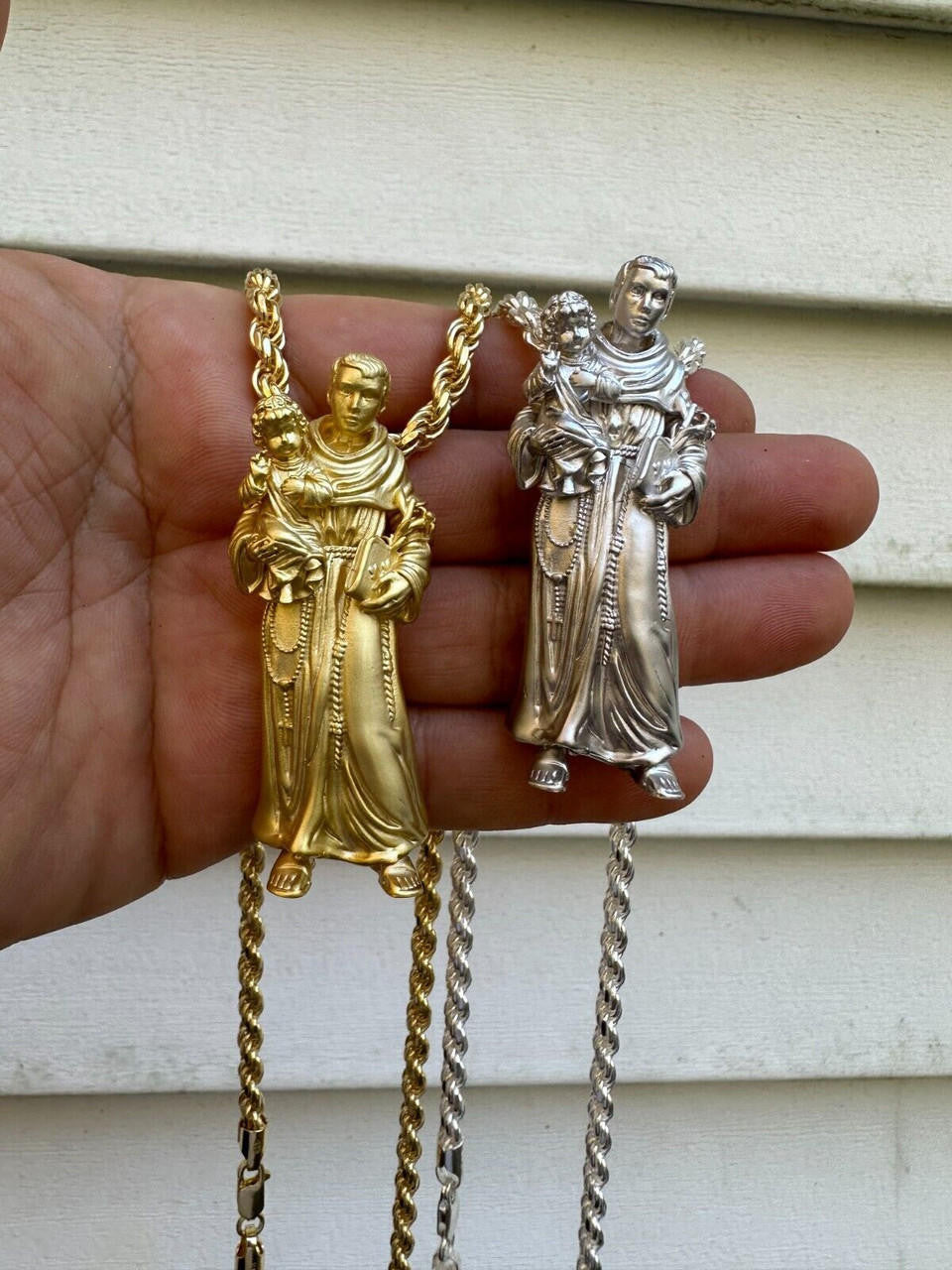 Heavy 3D St Joseph W Baby Jesus Pendant - Sandblasted Matte Finish 14k Gold Vermeil Or 925 Silver - Large 2.5"