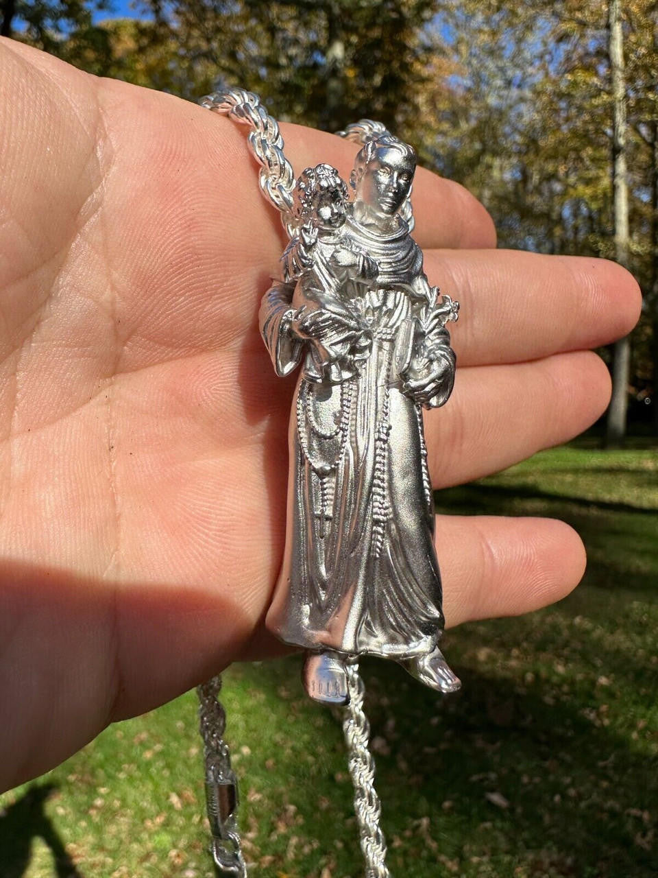 Heavy 3D St Joseph W Baby Jesus Pendant - Sandblasted Matte Finish 14k Gold Vermeil Or 925 Silver - Large 2.5"