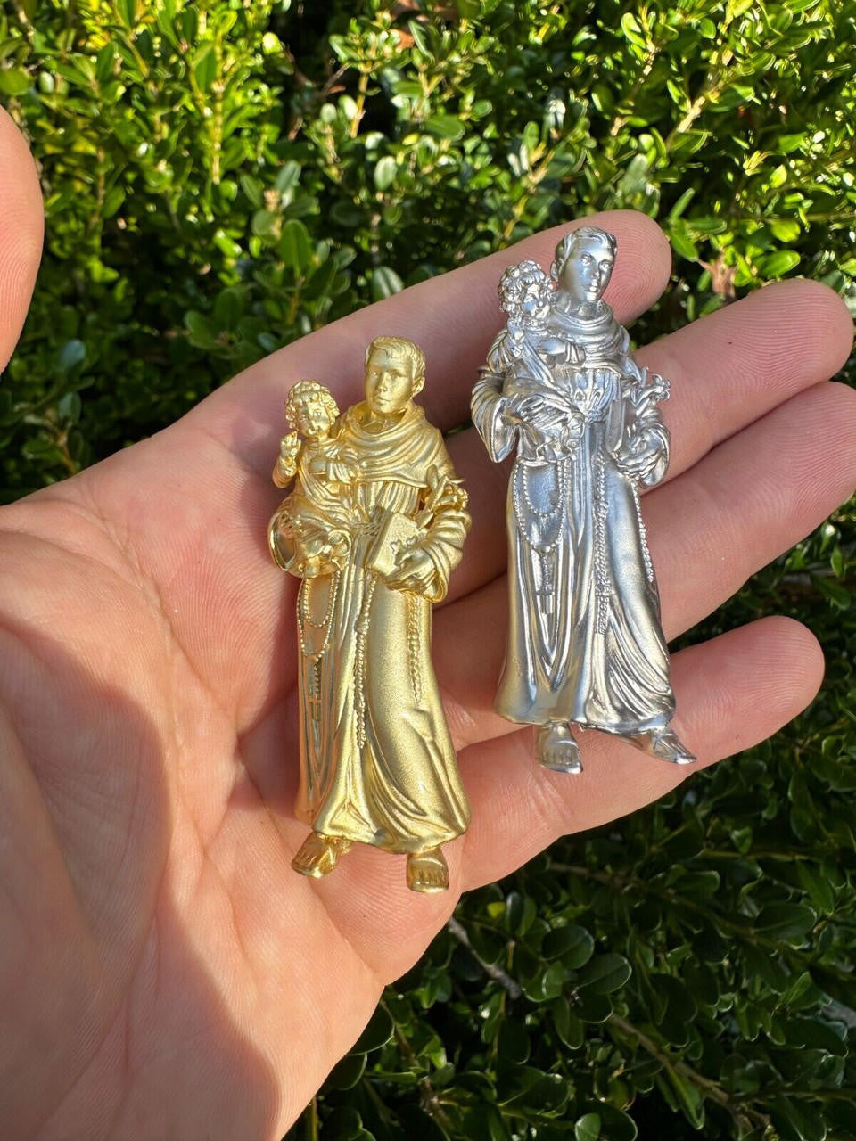 Heavy 3D St Joseph W Baby Jesus Pendant - Sandblasted Matte Finish 14k Gold Vermeil Or 925 Silver - Large 2.5"