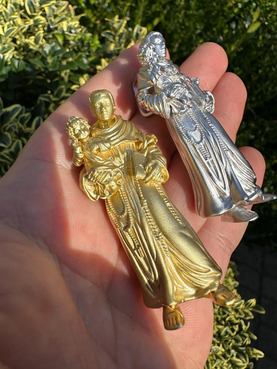 Heavy 3D St Joseph W Baby Jesus Pendant - Sandblasted Matte Finish 14k Gold Vermeil Or 925 Silver - Large 2.5"