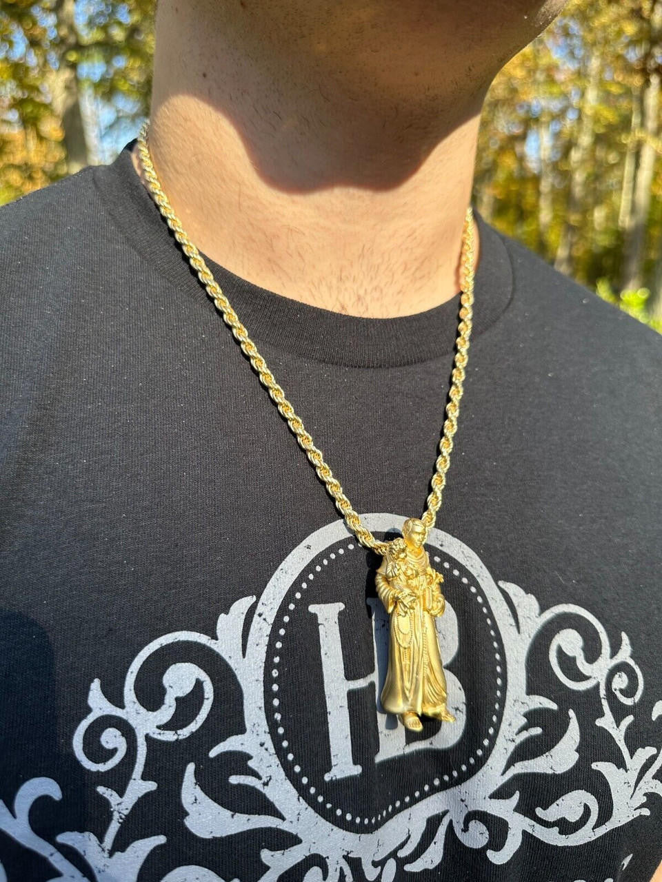 Heavy 3D St Joseph W Baby Jesus Pendant - Sandblasted Matte Finish 14k Gold Vermeil Or 925 Silver - Large 2.5"