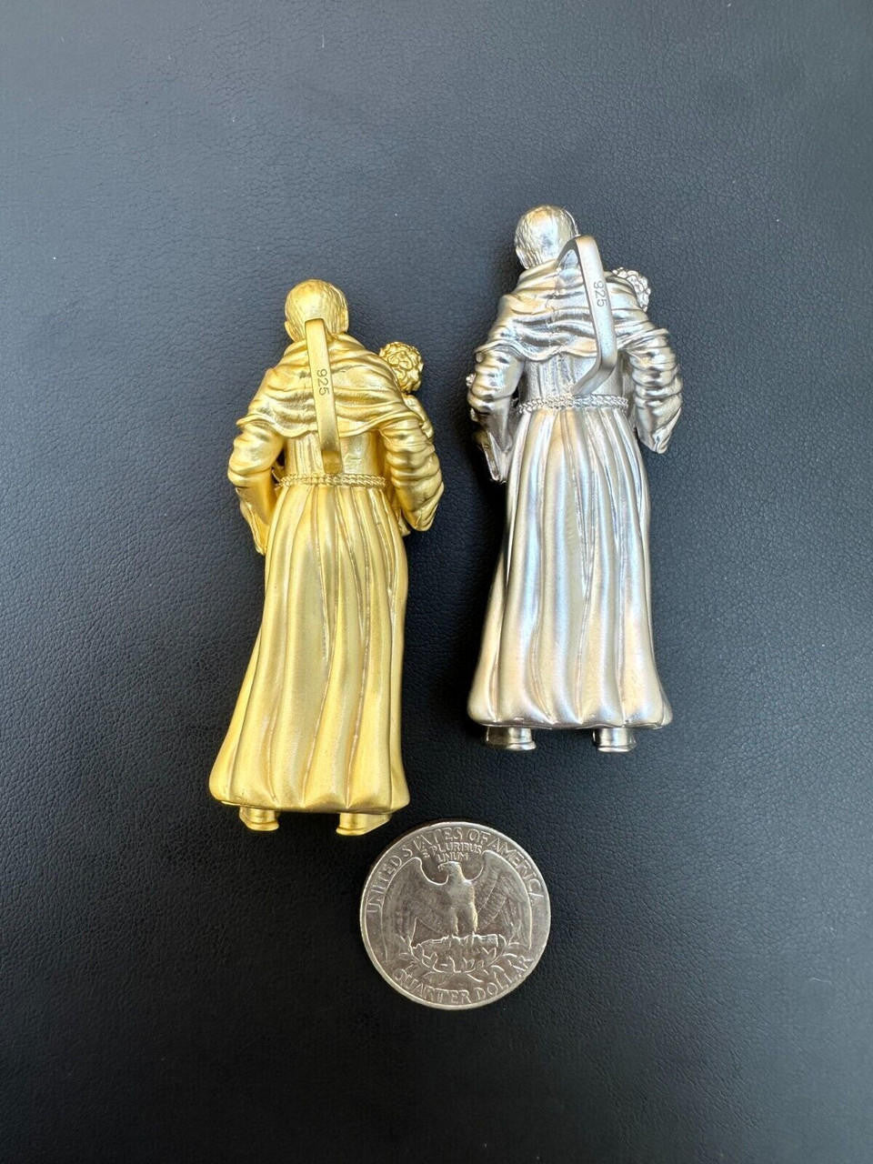 Heavy 3D St Joseph W Baby Jesus Pendant - Sandblasted Matte Finish 14k Gold Vermeil Or 925 Silver - Large 2.5"