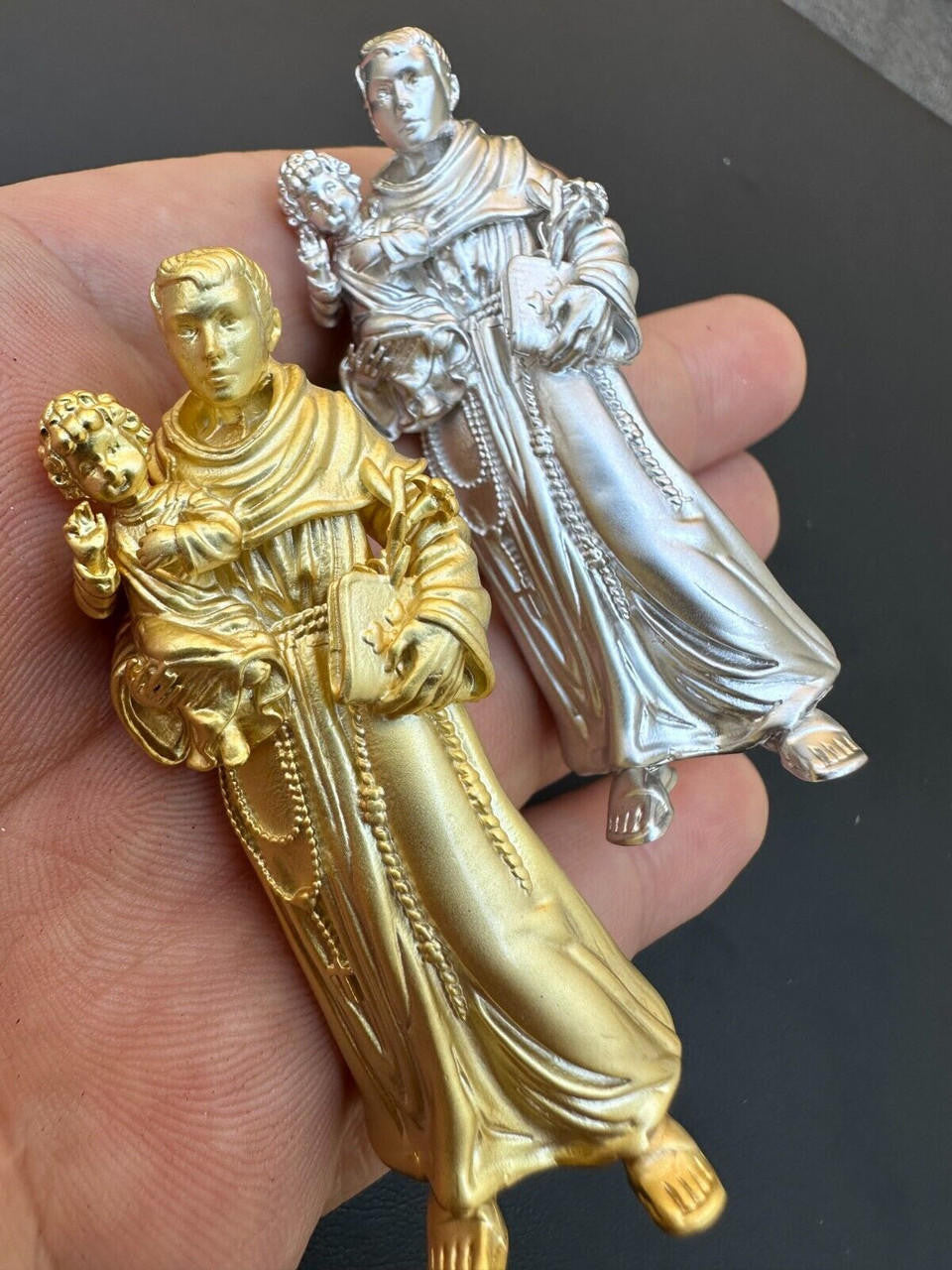 Heavy 3D St Joseph W Baby Jesus Pendant - Sandblasted Matte Finish 14k Gold Vermeil Or 925 Silver - Large 2.5"