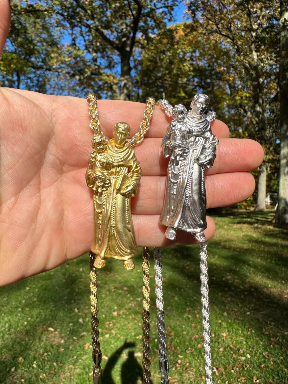 Heavy 3D St Joseph W Baby Jesus Pendant - Sandblasted Matte Finish 14k Gold Vermeil Or 925 Silver - Large 2.5"