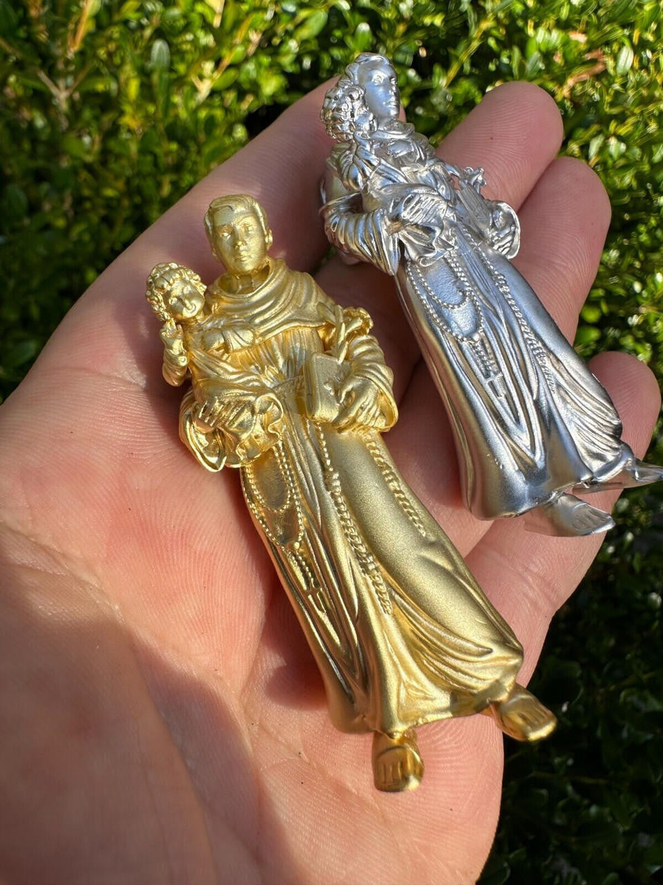 Heavy 3D St Joseph W Baby Jesus Pendant - Sandblasted Matte Finish 14k Gold Vermeil Or 925 Silver - Large 2.5"
