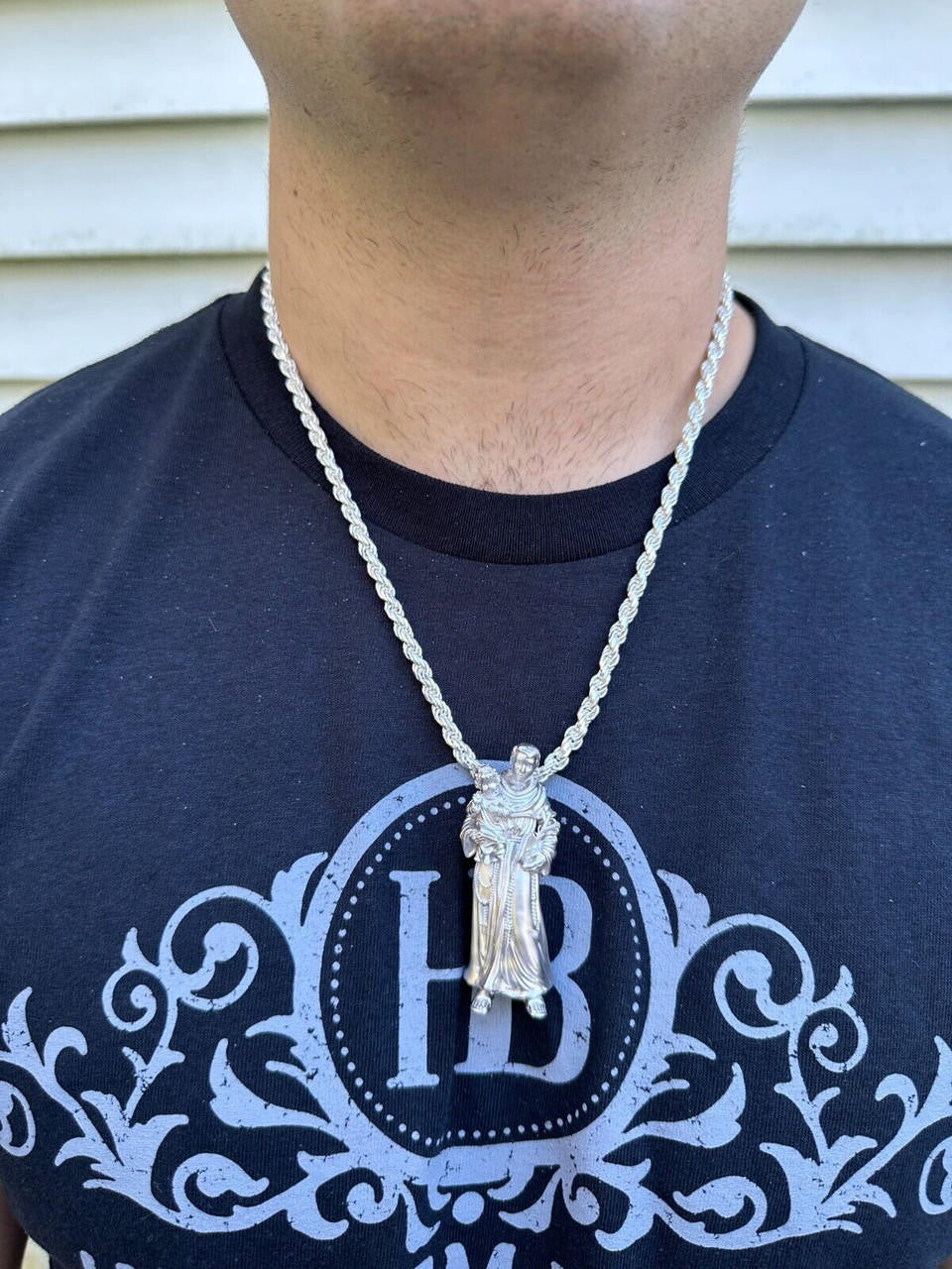 Heavy 3D St Joseph W Baby Jesus Pendant - Sandblasted Matte Finish 14k Gold Vermeil Or 925 Silver - Large 2.5"