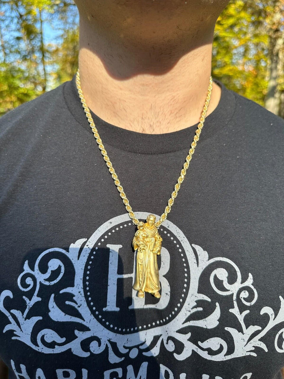 Heavy 3D St Joseph W Baby Jesus Pendant - Sandblasted Matte Finish 14k Gold Vermeil Or 925 Silver - Large 2.5"