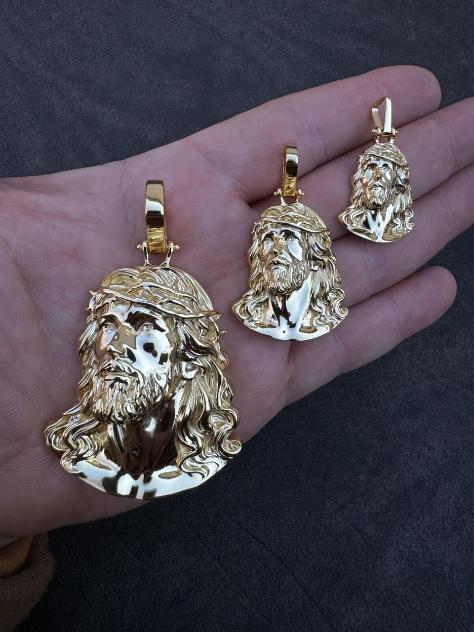 Sacred Jesus Plain Pendant - 14k Gold Vermeil 925 Silver - 3 Sizes 1.5"-3"