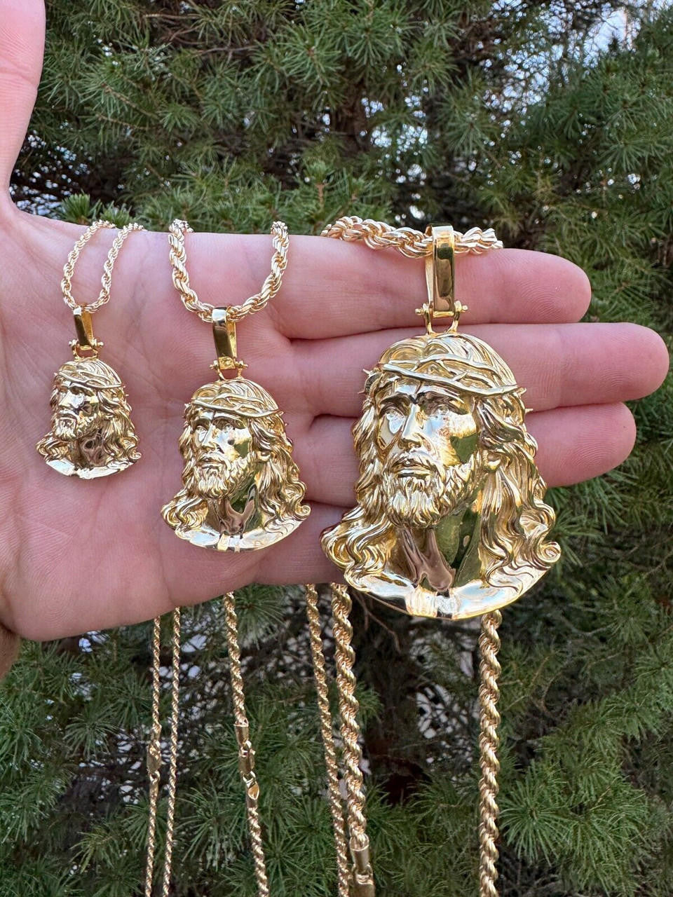 Sacred Jesus Plain Pendant - 14k Gold Vermeil 925 Silver - 3 Sizes 1.5"-3"