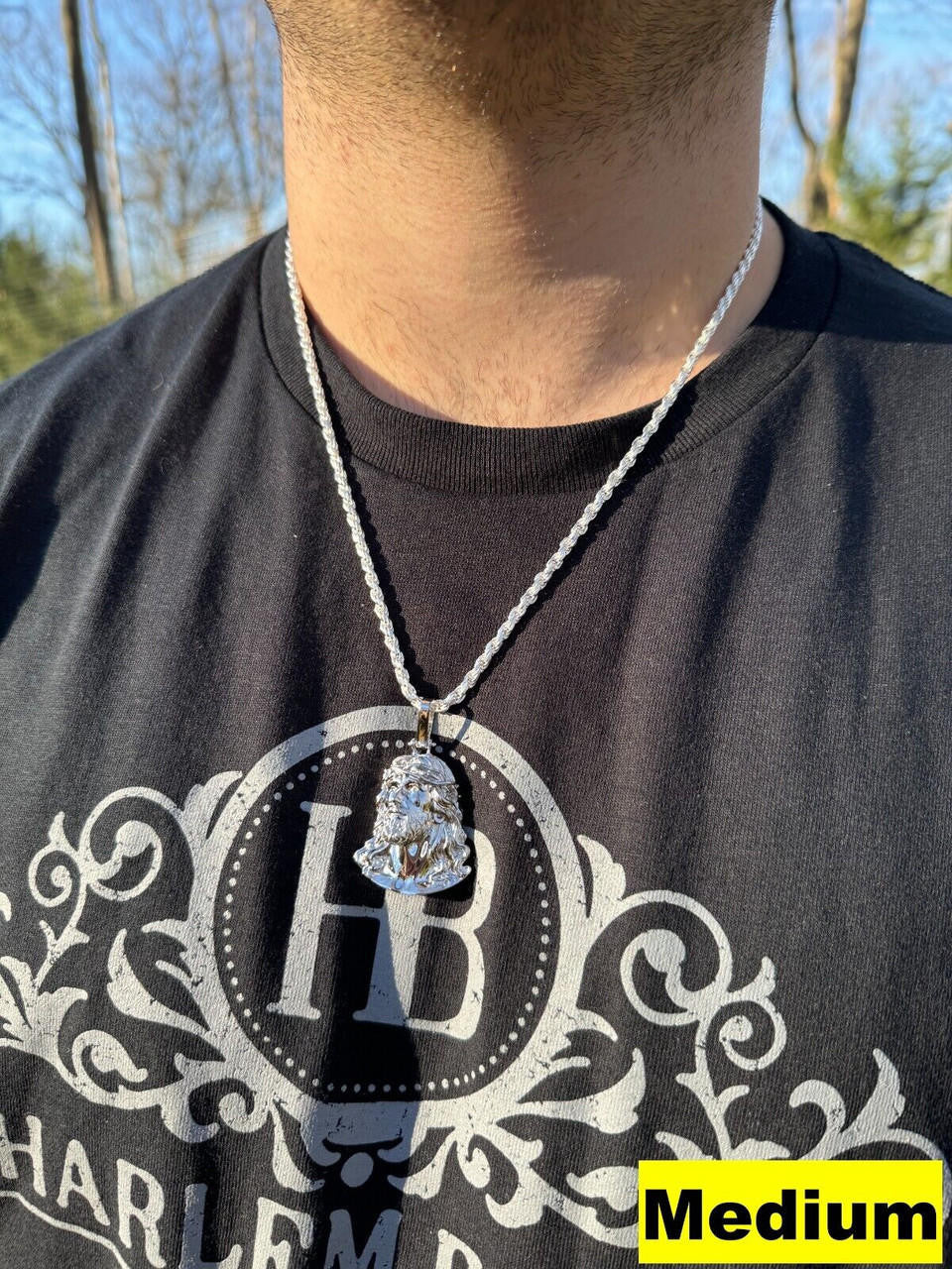 Sacred Jesus Plain Pendant - 925 Silver - 3 Sizes 1.5"-3"