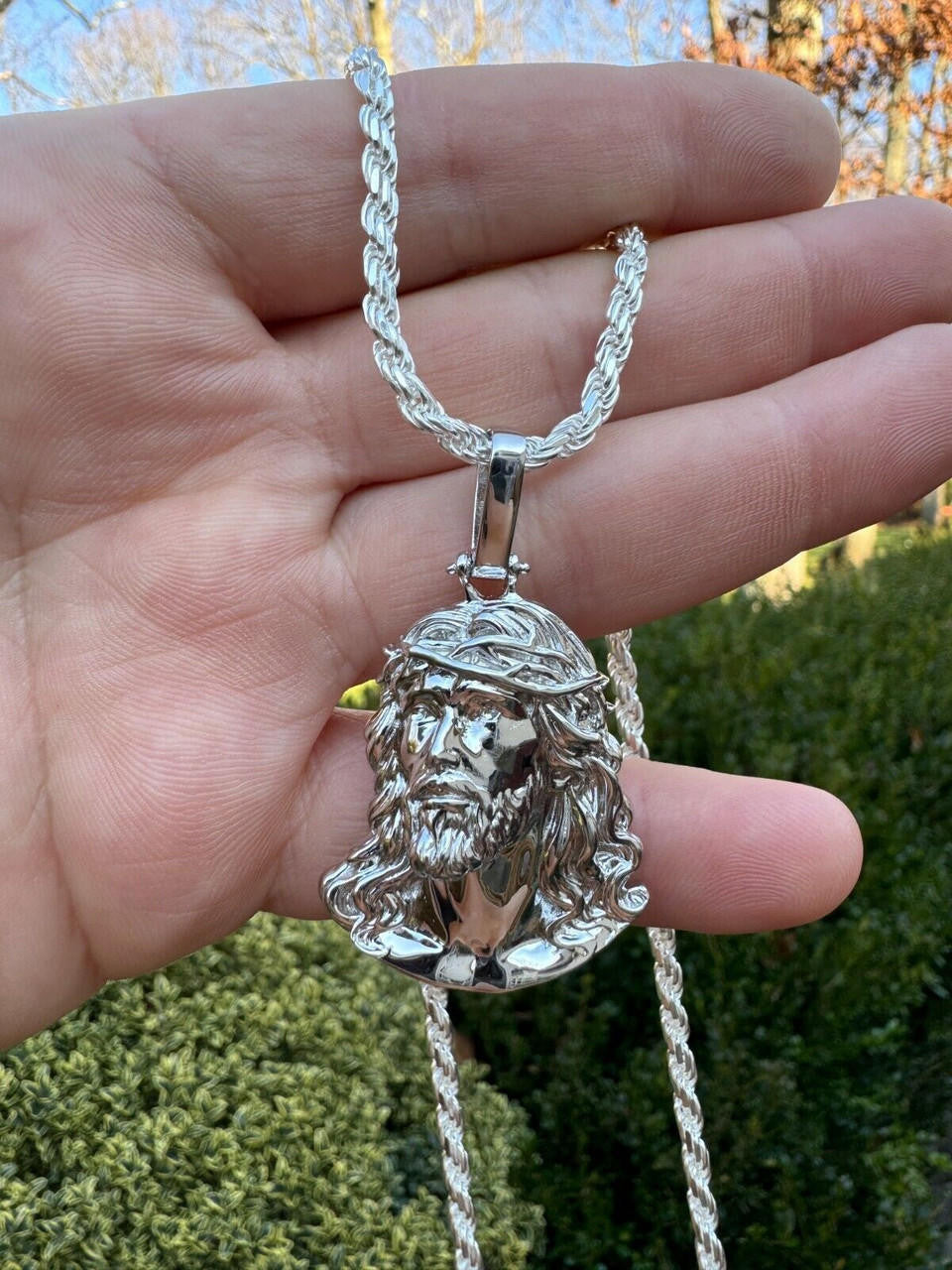 Sacred Jesus Plain Pendant - 925 Silver - 3 Sizes 1.5"-3"
