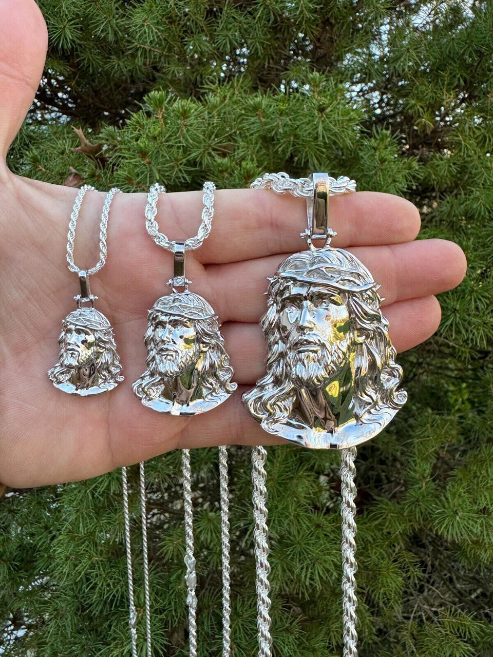 Sacred Jesus Plain Pendant - 925 Silver - 3 Sizes 1.5"-3"