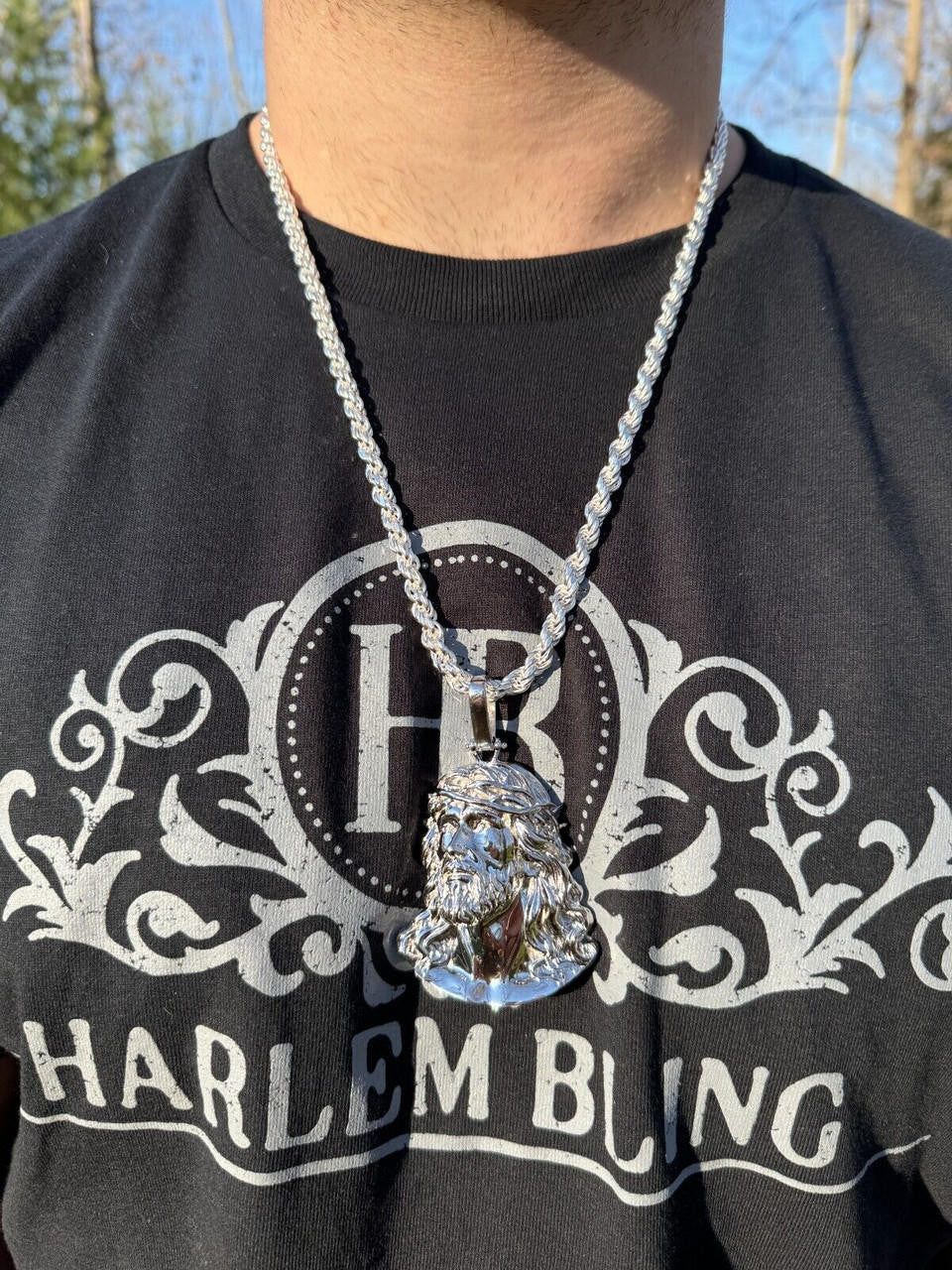 Sacred Jesus Plain Pendant - 925 Silver - 3 Sizes 1.5"-3"
