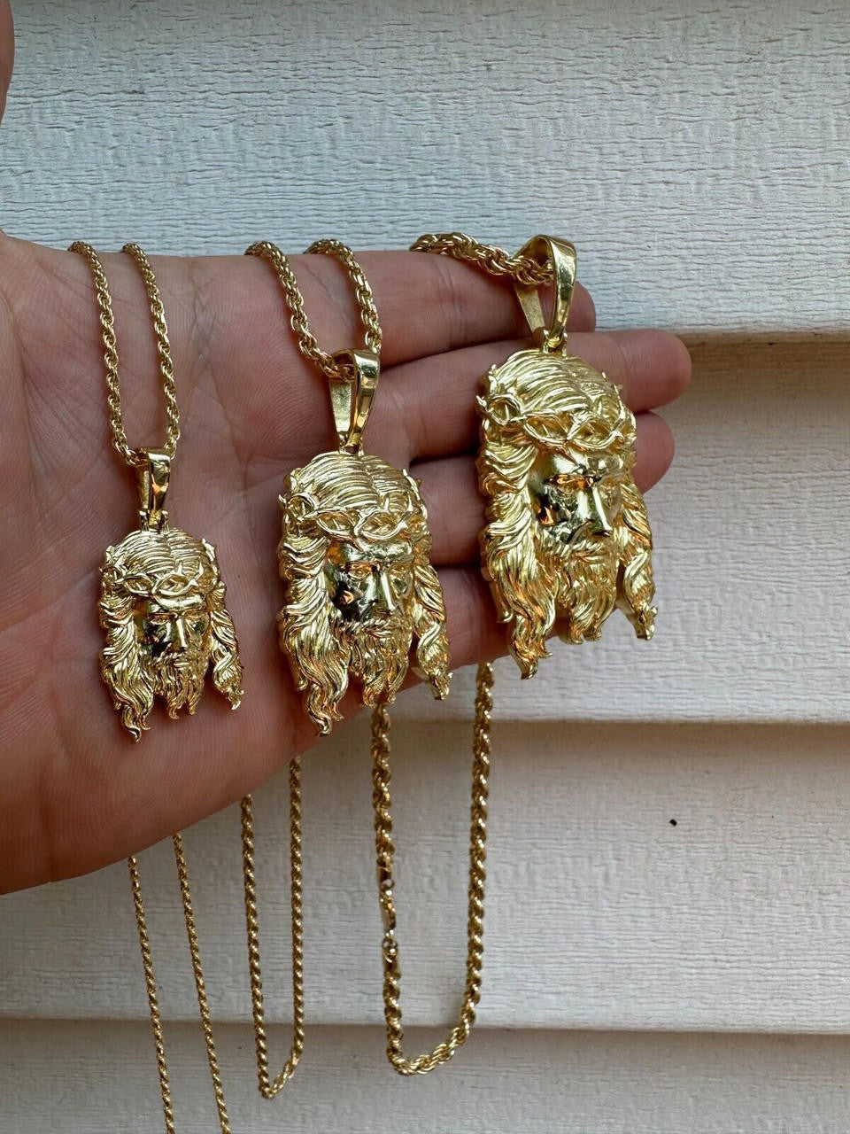#1 Bestseller Jesus Piece Pendant - 14k Gold Vermeil 925 Silver - 3 Sizes 1.5"-3"