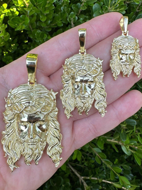 #1 Bestseller Jesus Piece Pendant - 14k Gold Vermeil 925 Silver - 3 Sizes 1.5"-3"