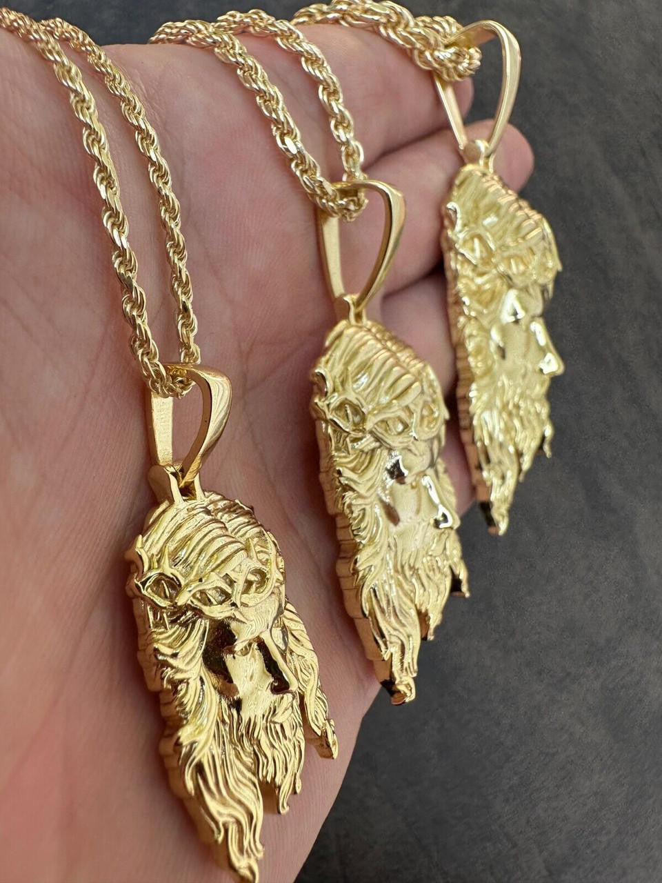 #1 Bestseller Jesus Piece Pendant - 14k Gold Vermeil 925 Silver - 3 Sizes 1.5"-3"