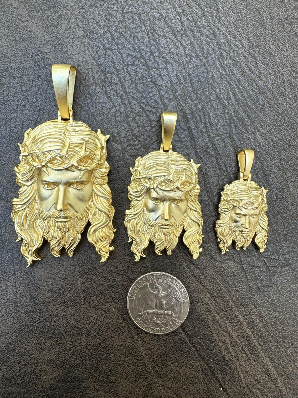 #1 Bestseller Jesus Piece Pendant - Sandblasted Matte Finish 14k Gold Vermeil 925 Silver - 3 Sizes 1.5"-3"